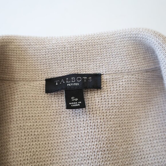 TALBOTS Size Small Petite Tan Beige Gray Stripe Blazer Cardigan Sweater - Picture 9 of 11